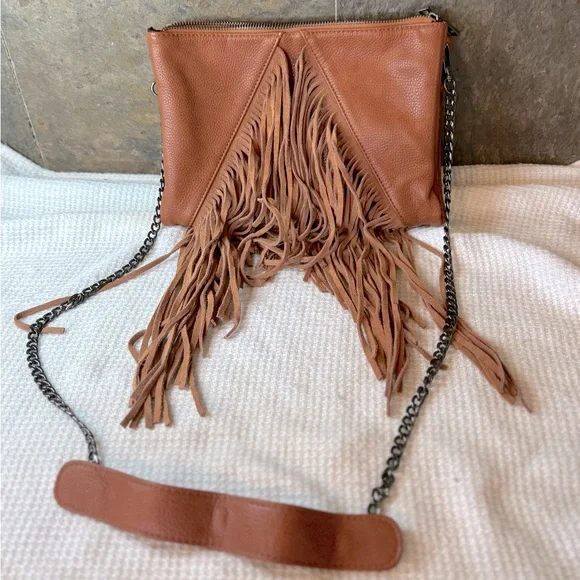 Leather Festival Bag with tassels, purse, cross body, chain strap - Picture 2 of 4